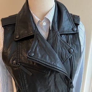 Treasure & Bond Black Leather Moto Vest. XS